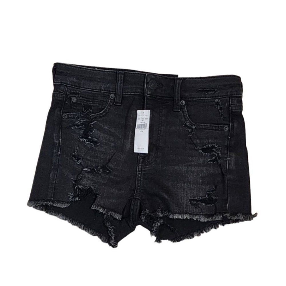 American Eagle Outfitters Black Distressed Denim Jean Shorts